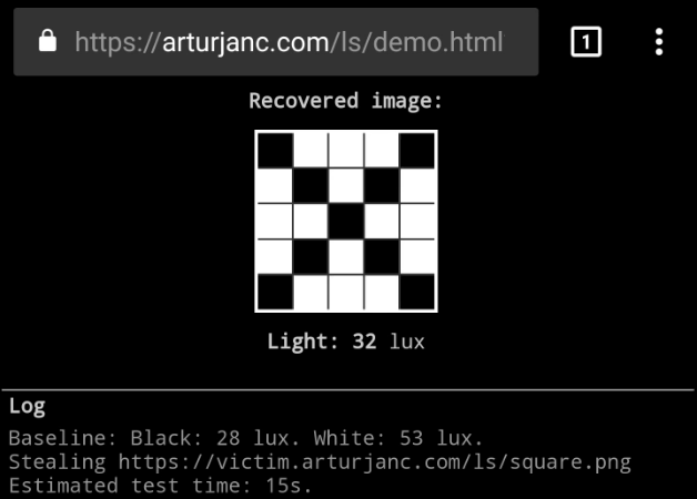 Light sensor project screenshot